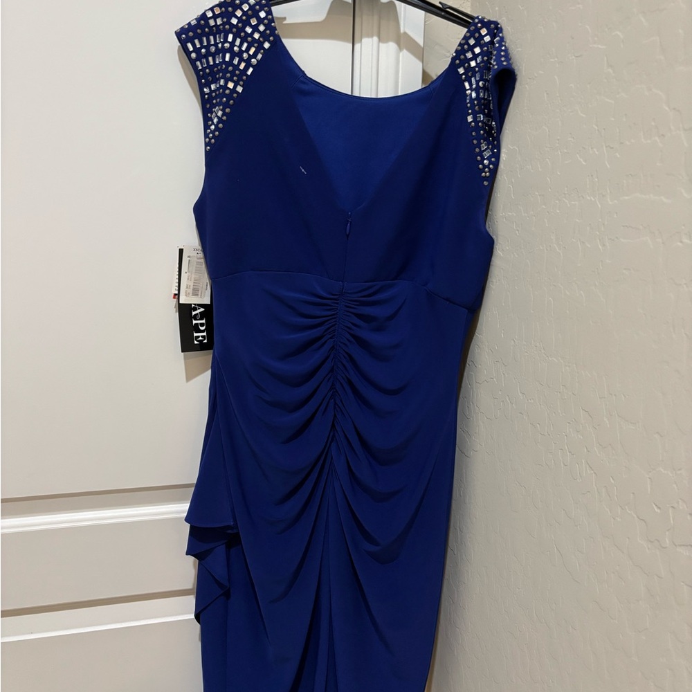 Xscape royal blue size 7 sleeveless embellished midi dress.